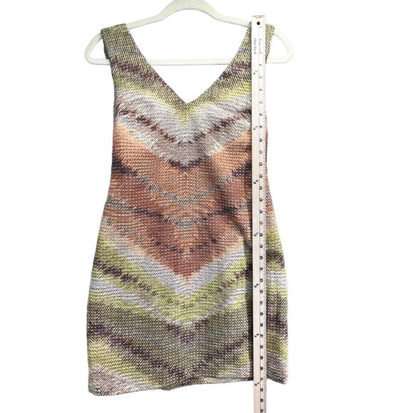 Revolve Tracy Reese Shift Dress XS Tan Zig Zag Rafia Cross Back Boho Retro NEW - Picture 9 of 16